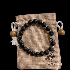 Boho Buddha charm bracelet with lava stone beads 7.5”